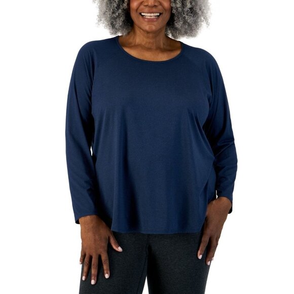 ID Ideology Womens Plus Essentials Long Sleeve T Shirt Navy Serenity Size 4X NWT - Picture 2 of 3